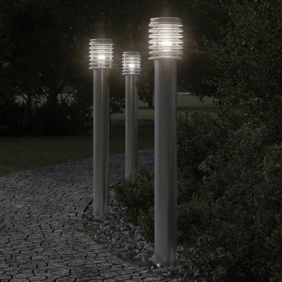 Vidaxl Lámpara de pie exterior con enchufe de 110 cm de acero inoxidable plateado
