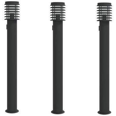 Vidaxl Lámparas exteriores de piso de 3 st 110 cm de acero inoxidable negro