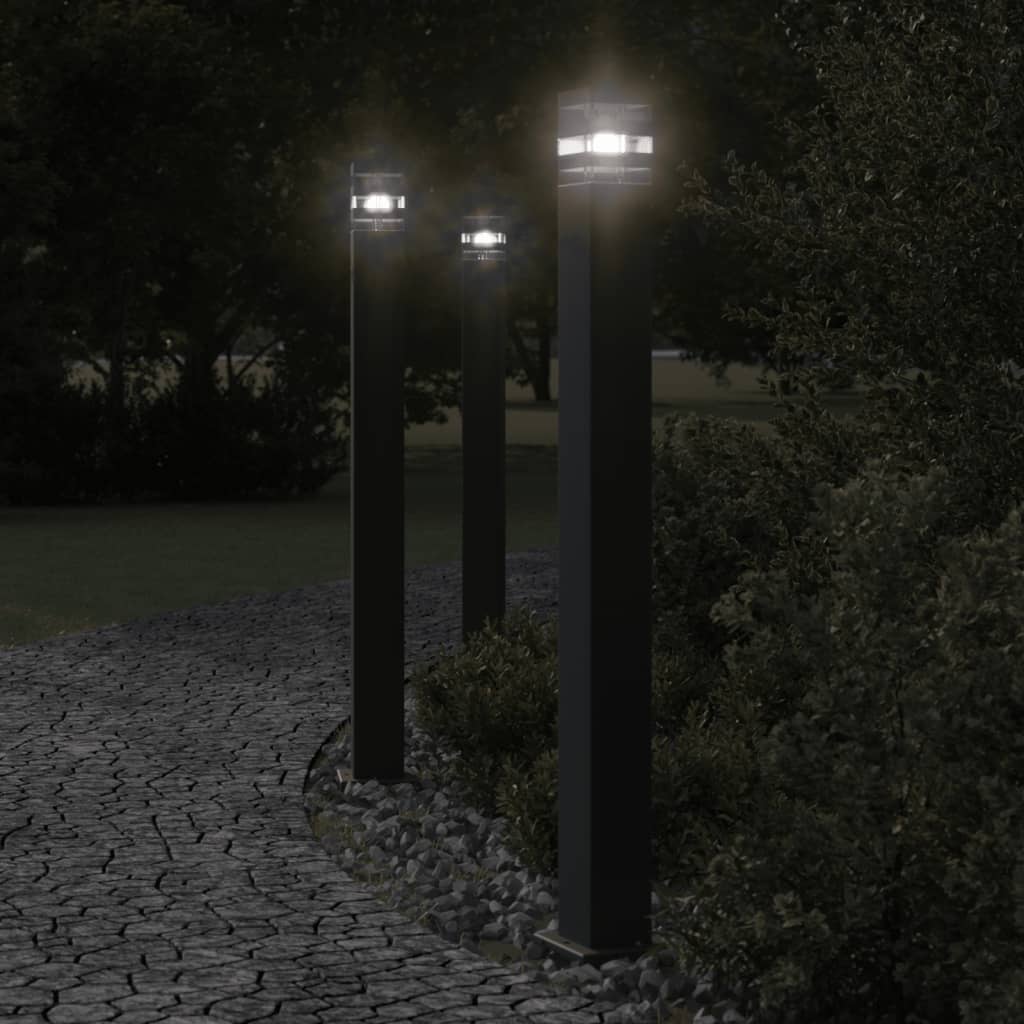 Lampade per pavimenti Vidaxl per 3 pezzi all'esterno 110 cm in alluminio nero