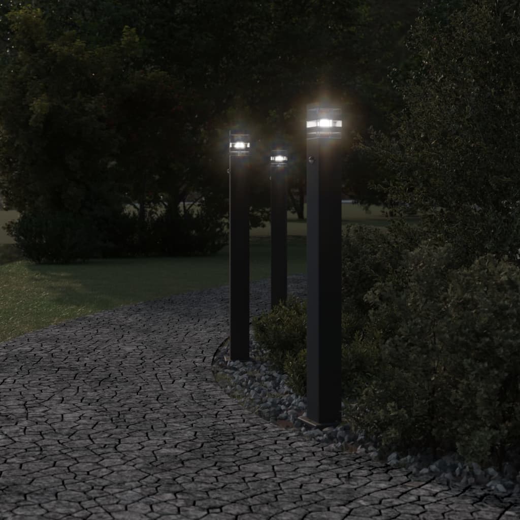 Lampada da pavimento Vidaxl per l'esterno con sensore di 110 cm in alluminio nero