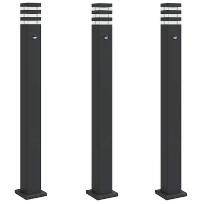 Lámparas de piso Vidaxl para el exterior 3 st con sensor de 110 cm de aluminio negro