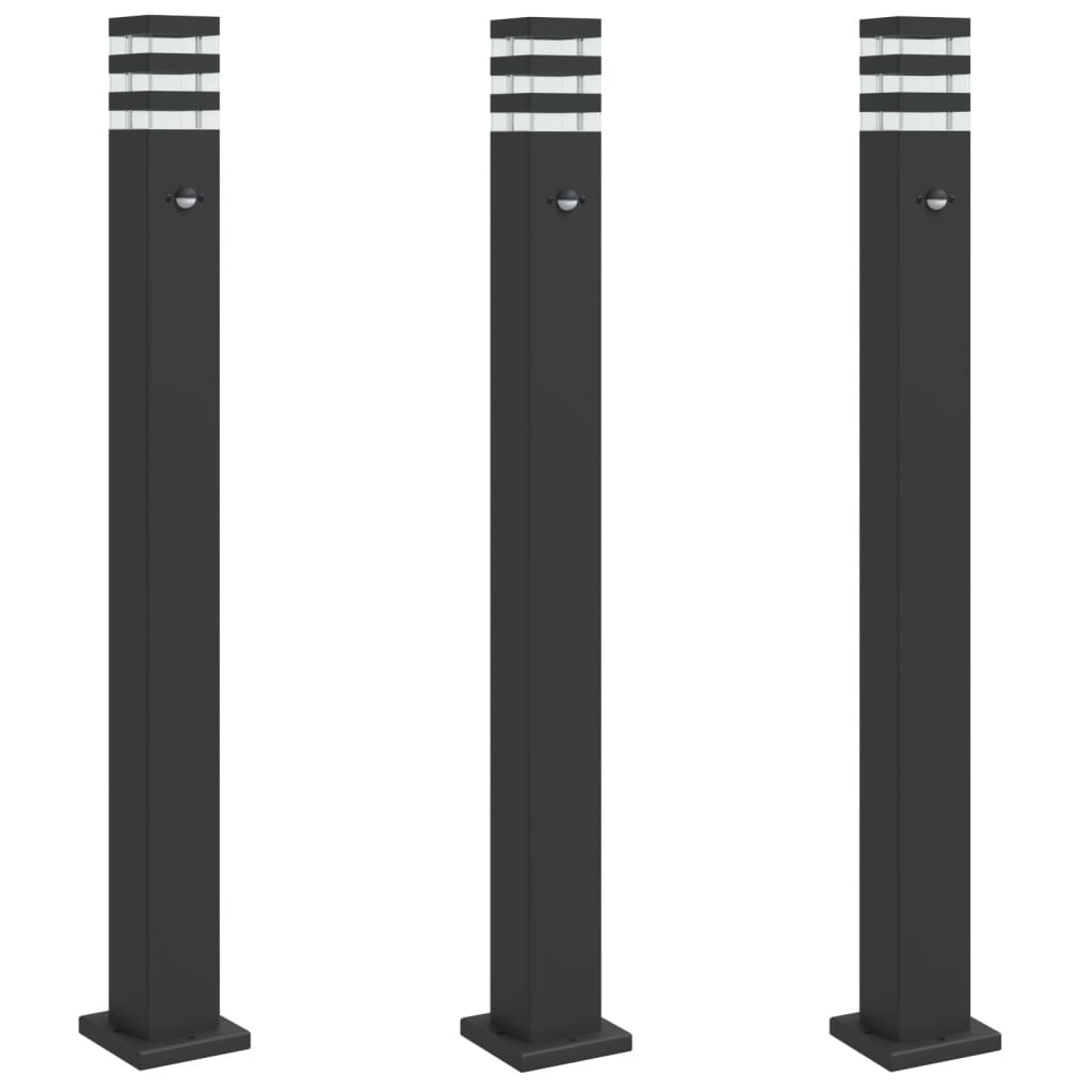 Lámparas de piso Vidaxl para el exterior 3 st con sensor de 110 cm de aluminio negro