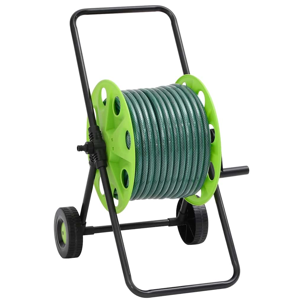 Carrello avvolgitubo VidaXL e set raccordo tubo 0,5 autoportante 50 m PVC verde