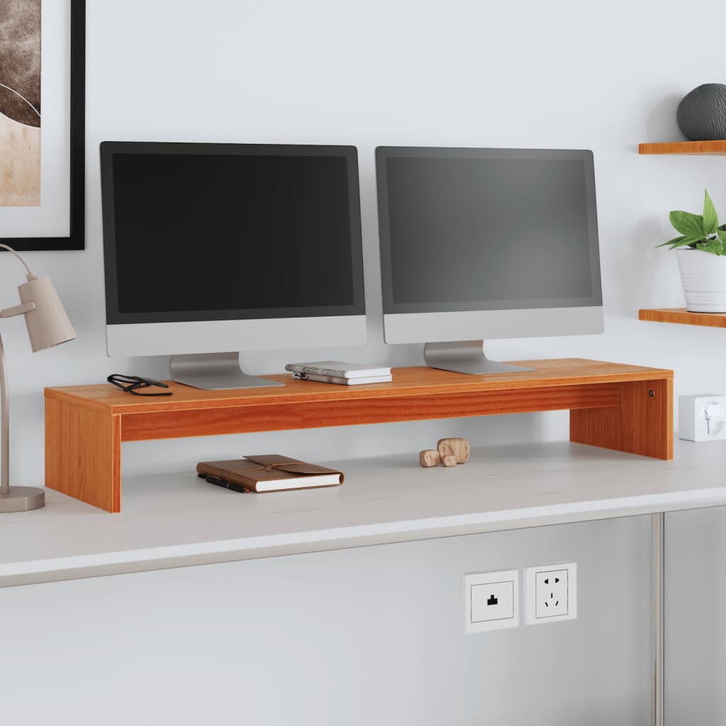 Supporto per monitor Vidaxxl 100x27x15 cm in legno di pino massiccio, marrone lavato
