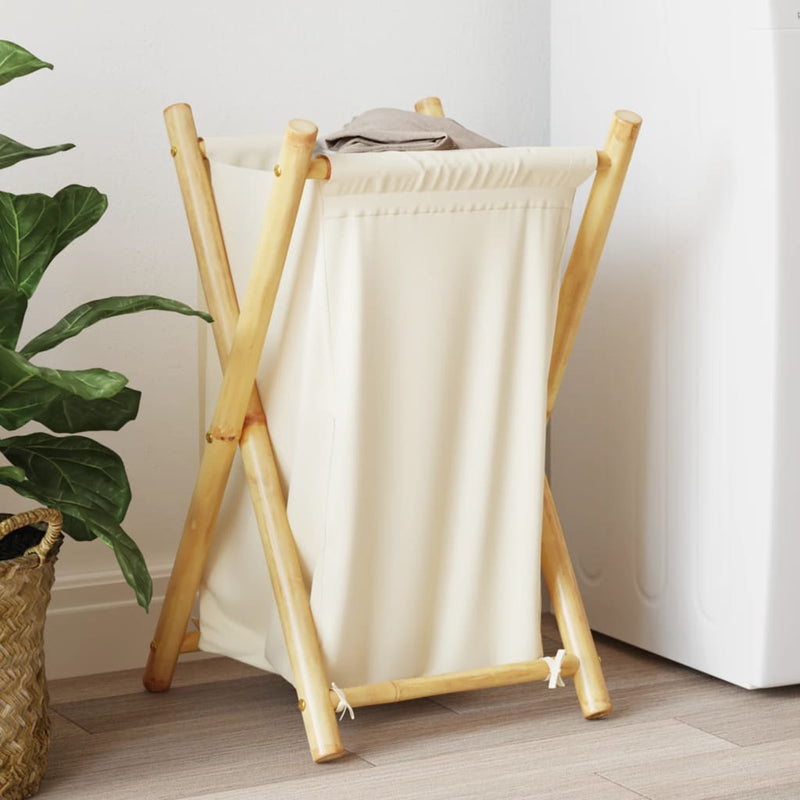 Vidaxl Laundry Basket 41.5x36x63.5 cm Crema di bambù bianco