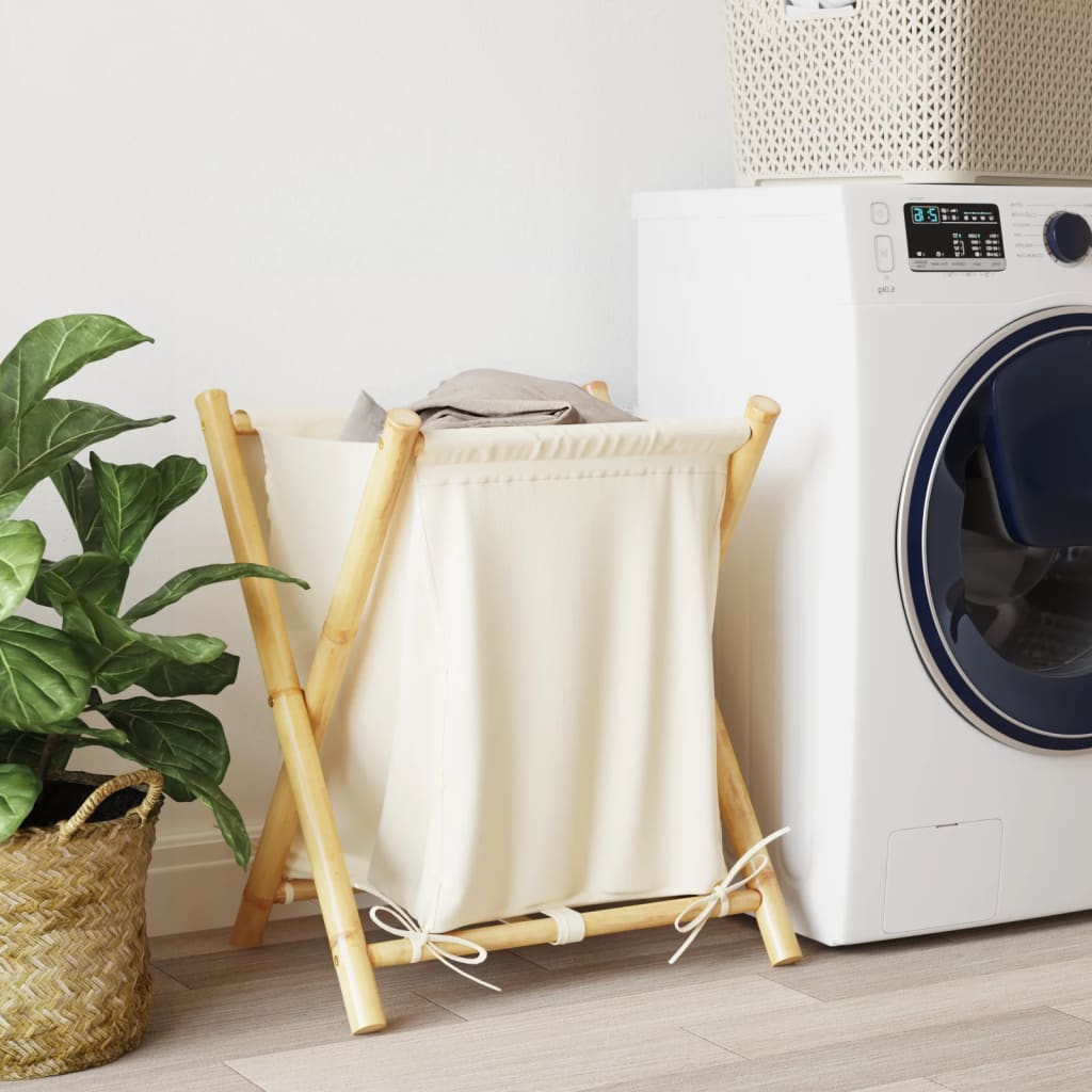 Vidaxl Laundry Basket 45x55x63.5 cm Crema di bambù bianco