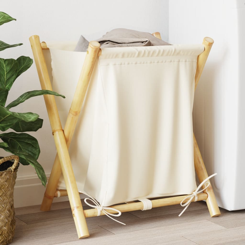 Vidaxl Laundry Basket 45x55x63.5 cm Crema di bambù bianco