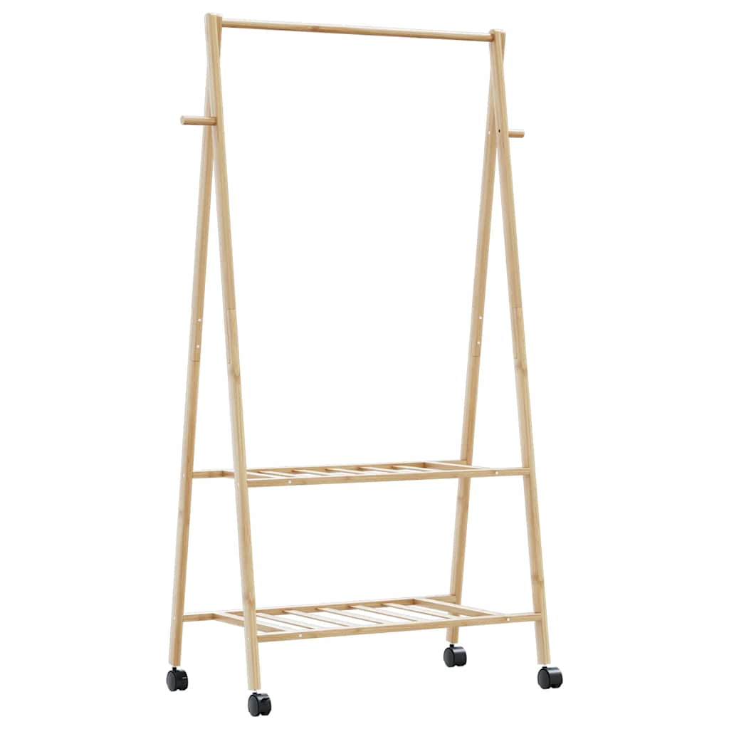 Pianto di abbigliamento Vidaxl con ripiani e ruote 96x45.5x155.5 cm in bambù