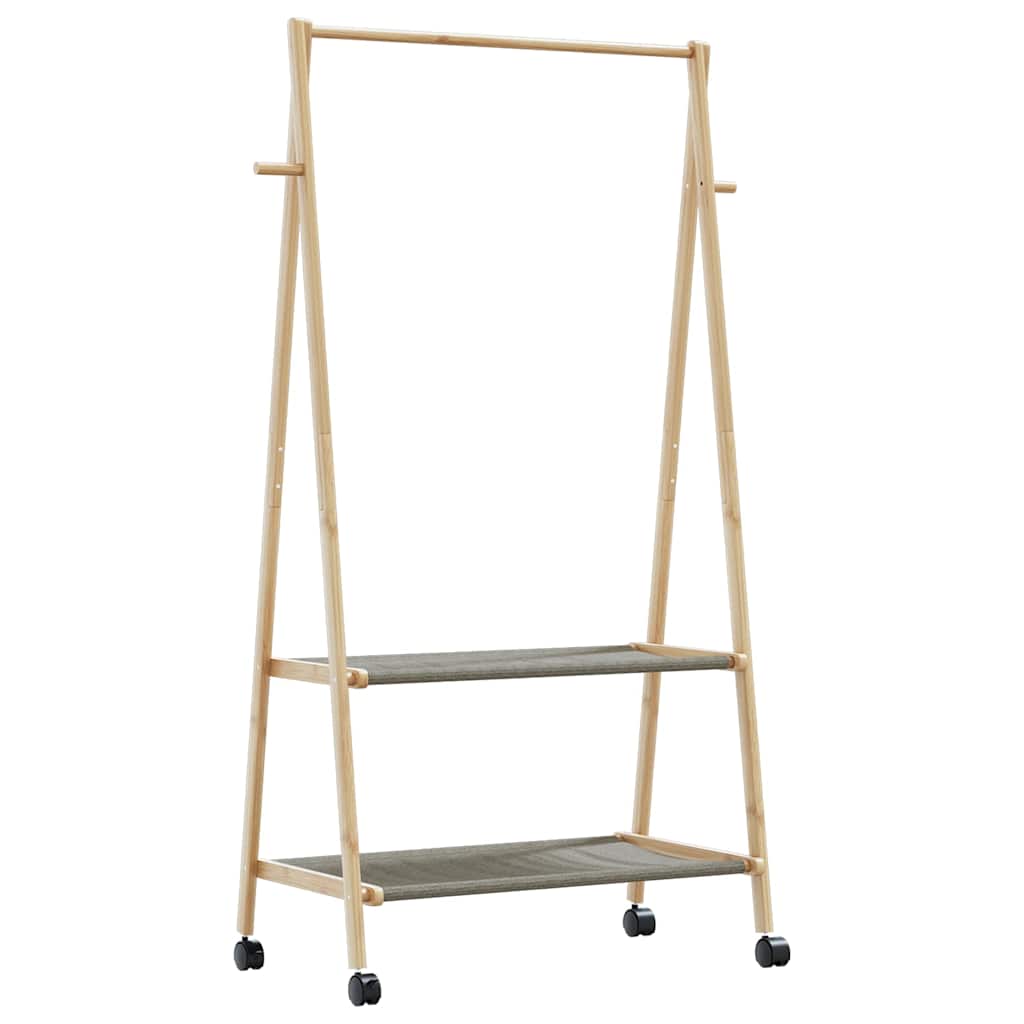 Pianto di abbigliamento Vidaxl con ripiani e ruote 96x45.5x155.5 cm in bambù