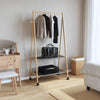 Pianto di abbigliamento Vidaxl con ripiani e ruote 96x45.5x155.5 cm in bambù