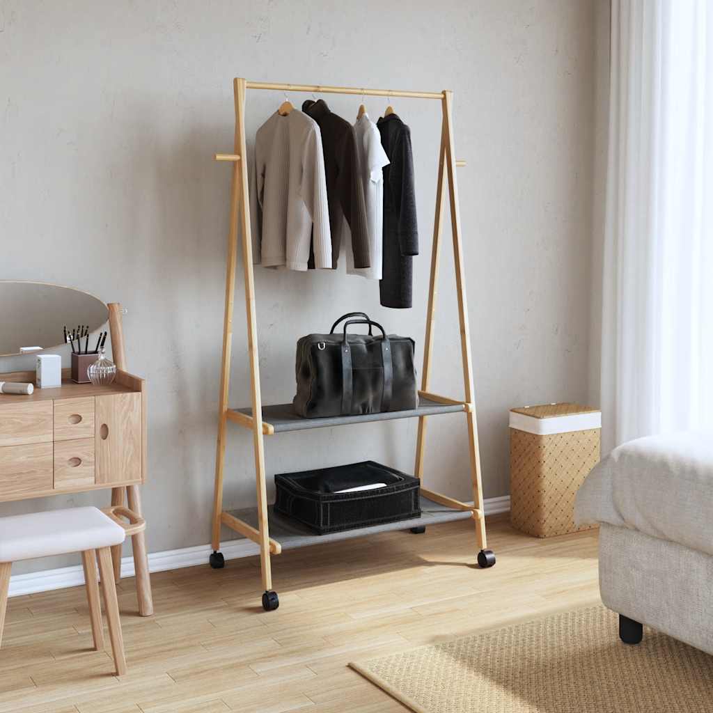 Pianto di abbigliamento Vidaxl con ripiani e ruote 96x45.5x155.5 cm in bambù
