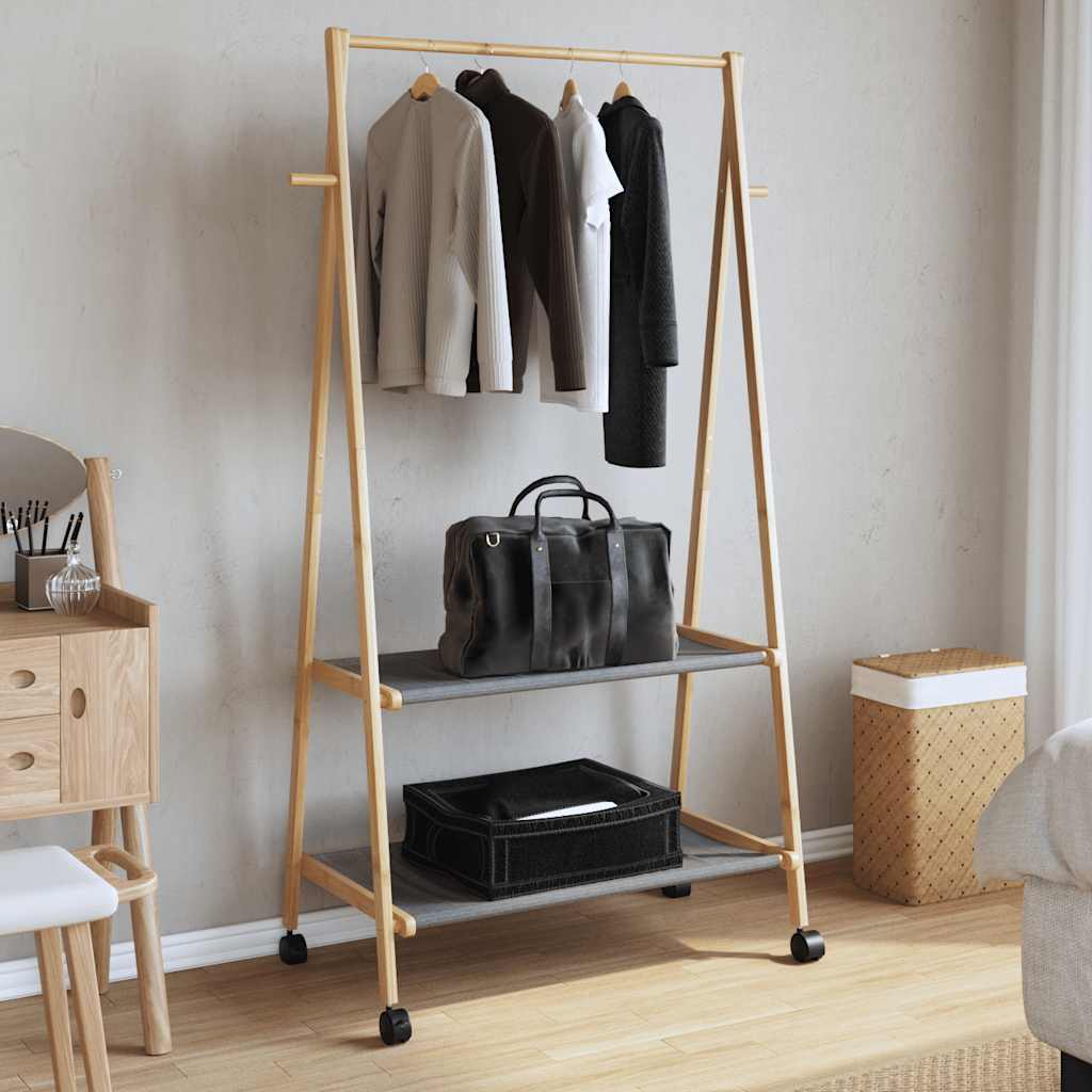 Pianto di abbigliamento Vidaxl con ripiani e ruote 96x45.5x155.5 cm in bambù