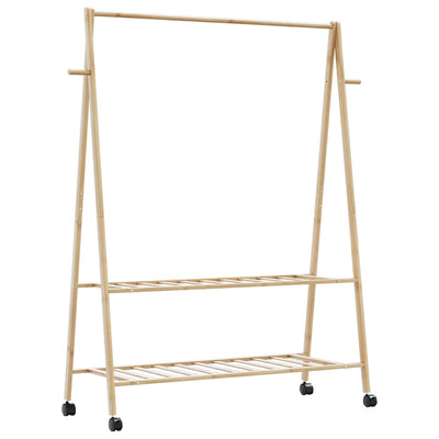 Estante de ropa Vidaxl con estantes y ruedas 132x45.5x155.5 cm de bambú