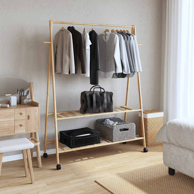 Vidaxl Clothing rack with shelves and wheels 132x45.5x155.5 cm bamboo