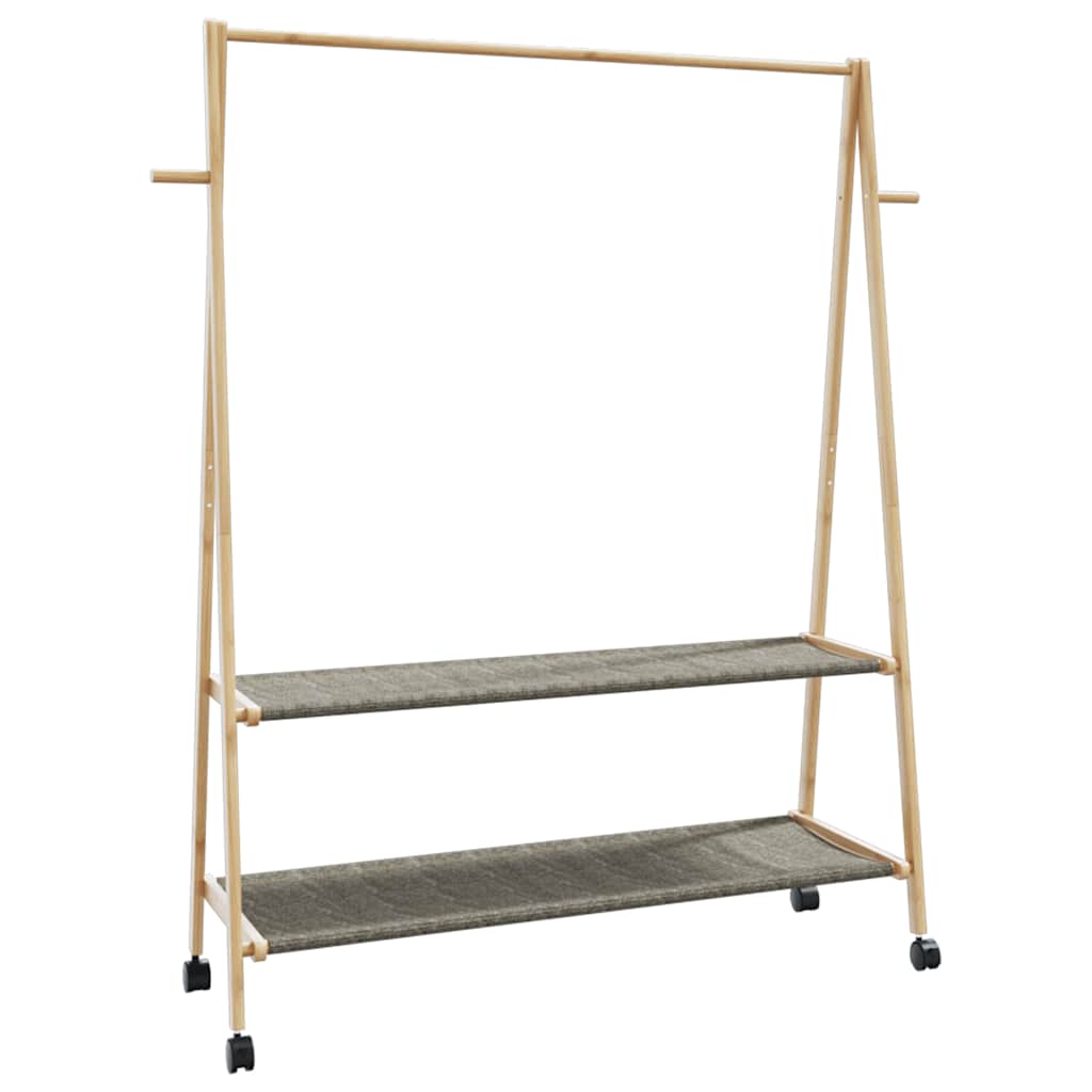 Pianto di abbigliamento Vidaxl con ripiani e ruote 132x45.5x155.5 cm in bambù
