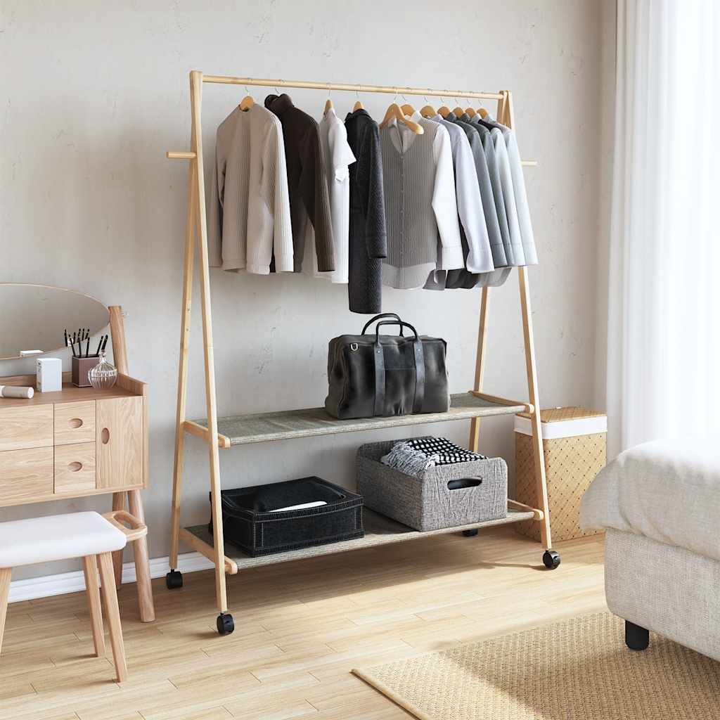 Pianto di abbigliamento Vidaxl con ripiani e ruote 132x45.5x155.5 cm in bambù