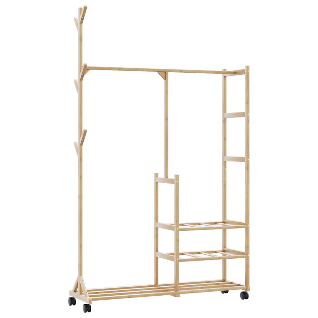 Rastrello per abbigliamento vidaxl con ripiani e ruote 100x38x175.5 cm bambù