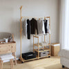 Rastrello per abbigliamento vidaxl con ripiani e ruote 100x38x175.5 cm bambù