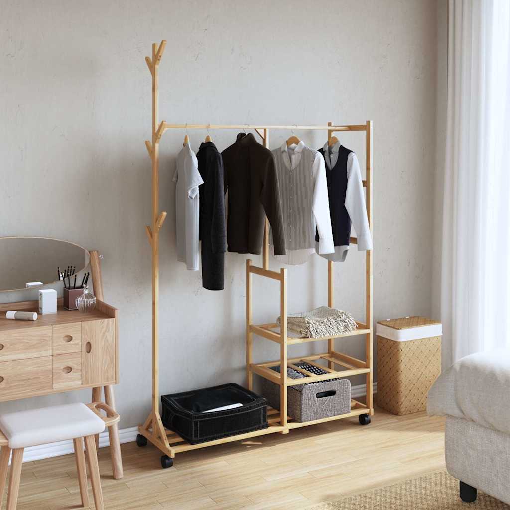Rastrello per abbigliamento vidaxl con ripiani e ruote 100x38x175.5 cm bambù