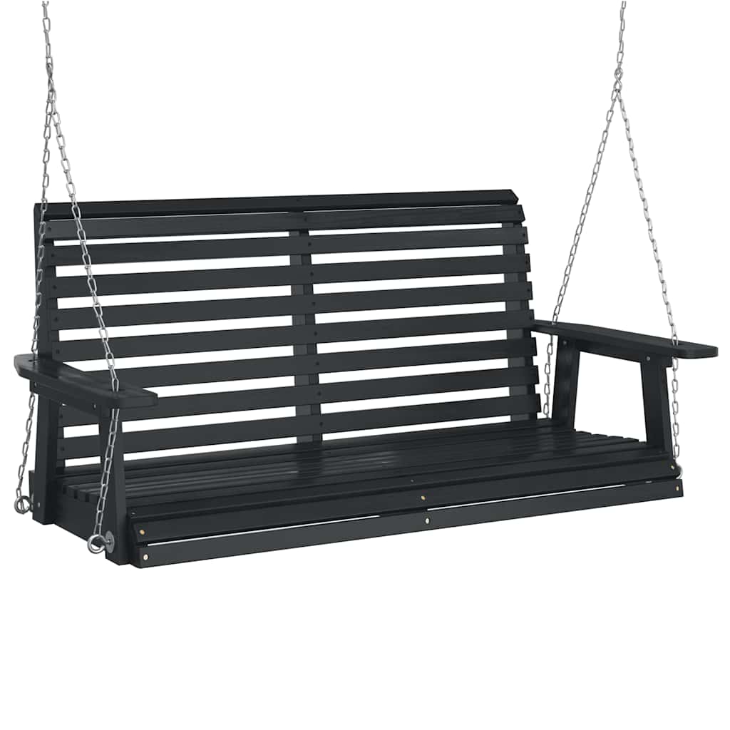 Banco de columpio de jardín Vidaxl con collares de metal de pino sólido negro