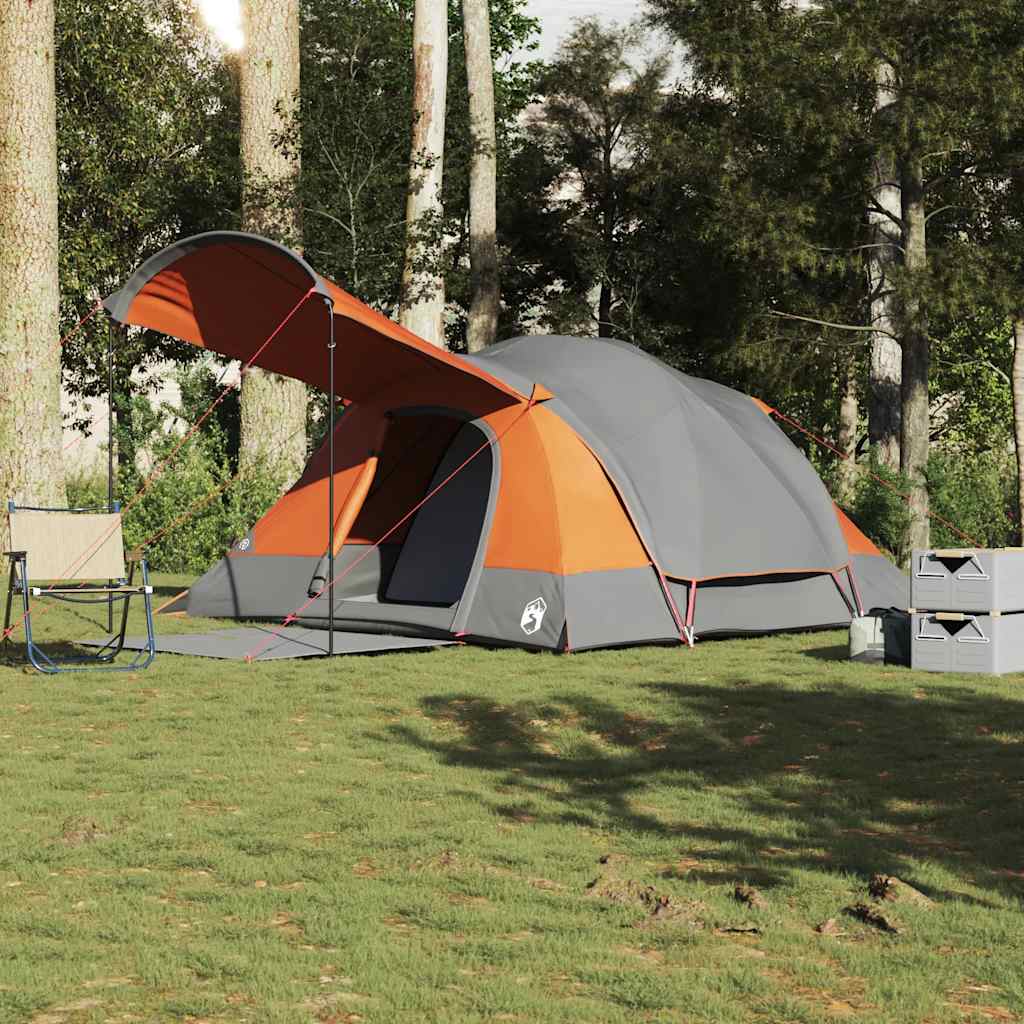 Tenda a tunnel VidaXL per 8 persone impermeabile grigia e arancione