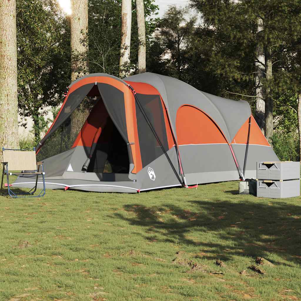 Tenda a tunnel VidaXL per 8 persone impermeabile grigia e arancione