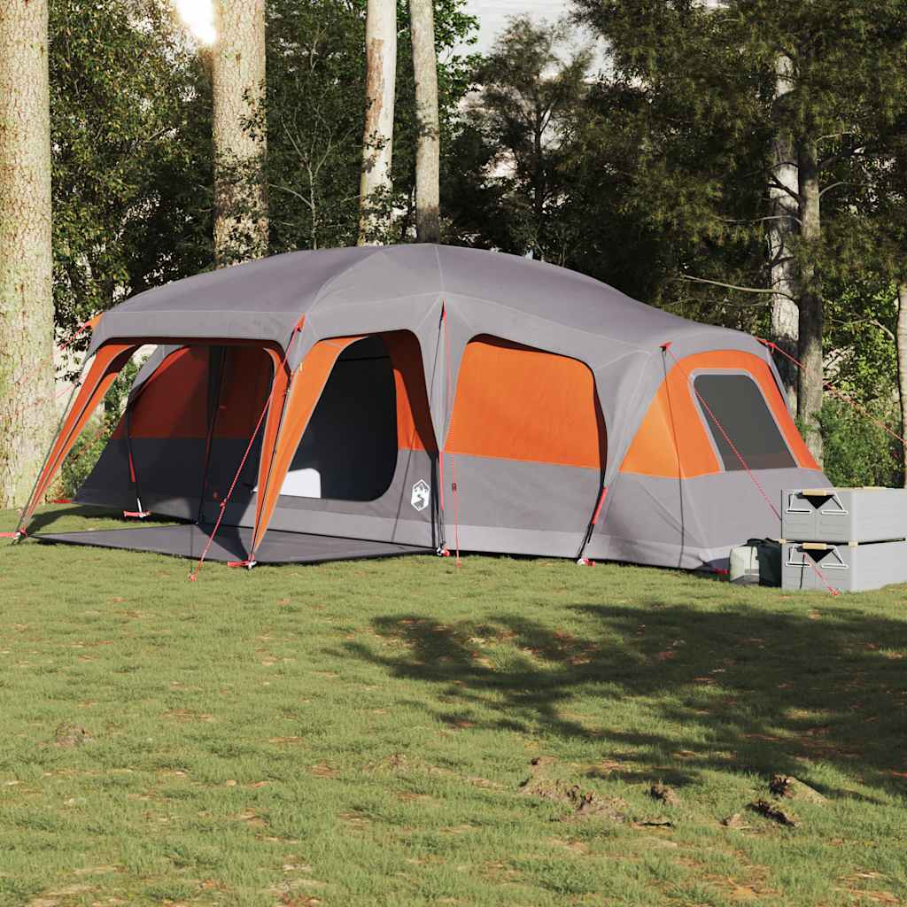 VidaXL family tent with veranda dome 9 persons waterproof gray orange