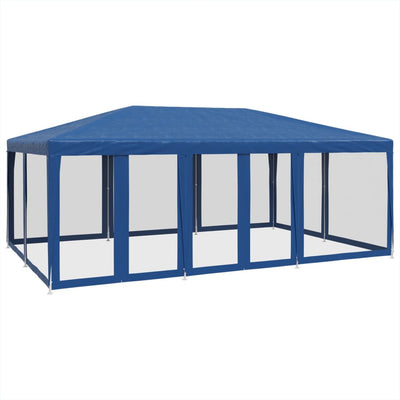 Tienda de fiesta Vidaxl con 10 paredes laterales de malla 6x4 M HDPE Azul