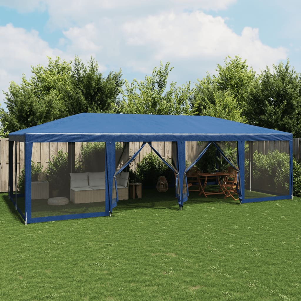 Tienda de fiesta Vidaxl con 12 paredes laterales de malla 8x4 M HDPE Azul