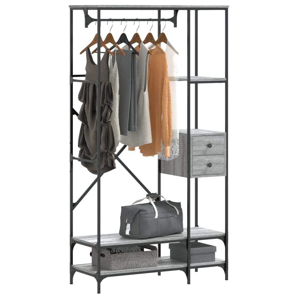 Estante de ropa Vidaxl con estantes de madera procesada gris sonoma roble coloreado