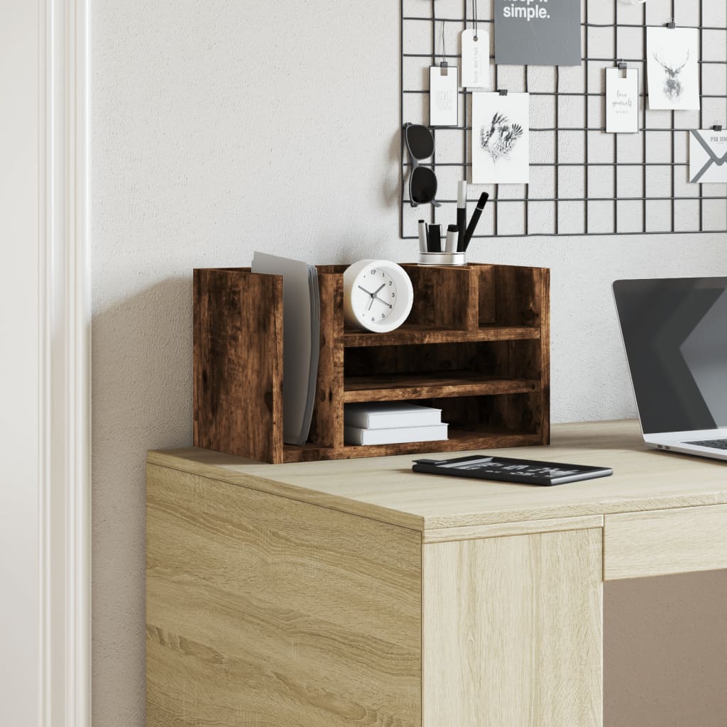 Vidaxl Bureau Organizer 44.5x24x25 cm de madera procesada de roble ahumado
