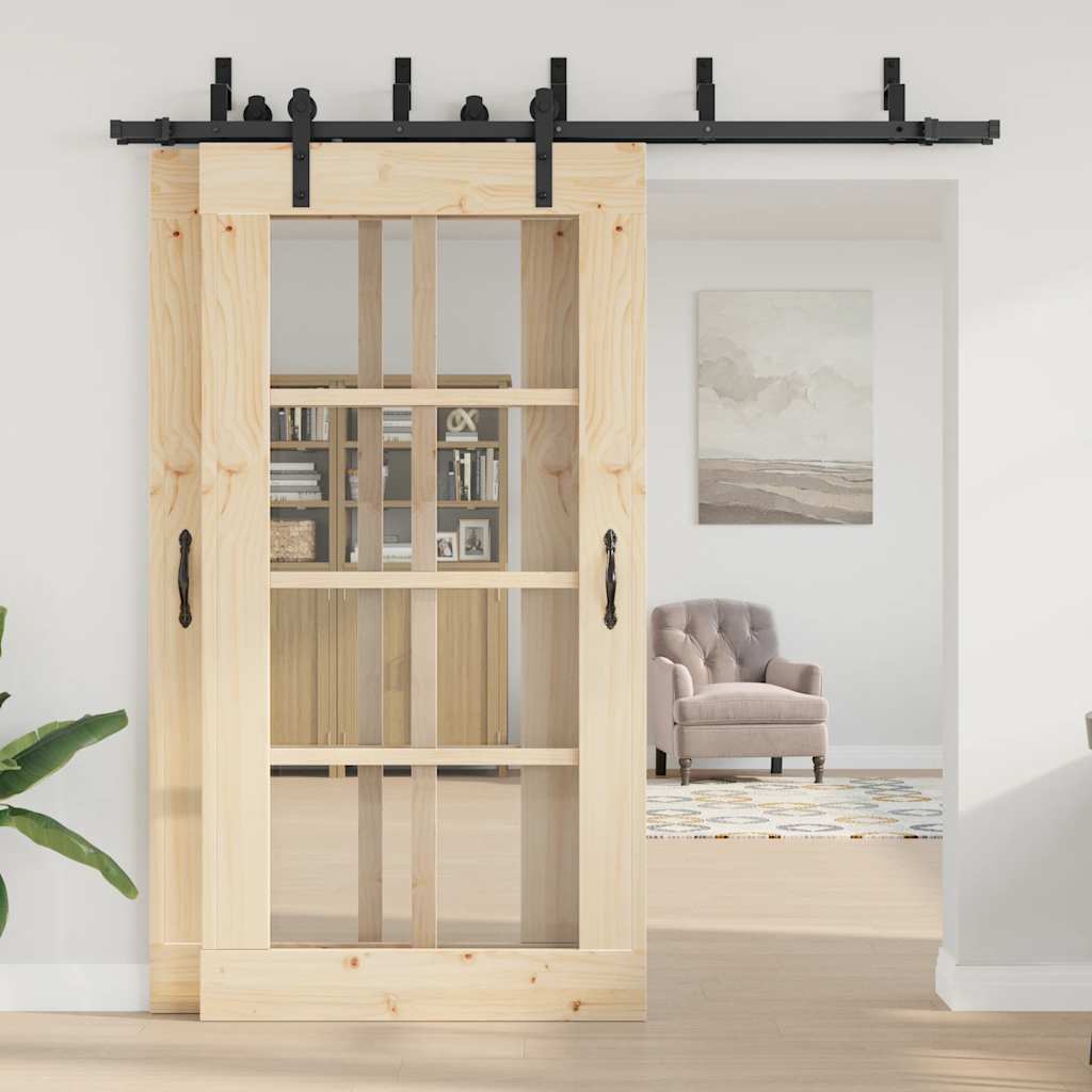 Caja vidaxxl con piezas para puerta corredera 213,5 cm acero negro