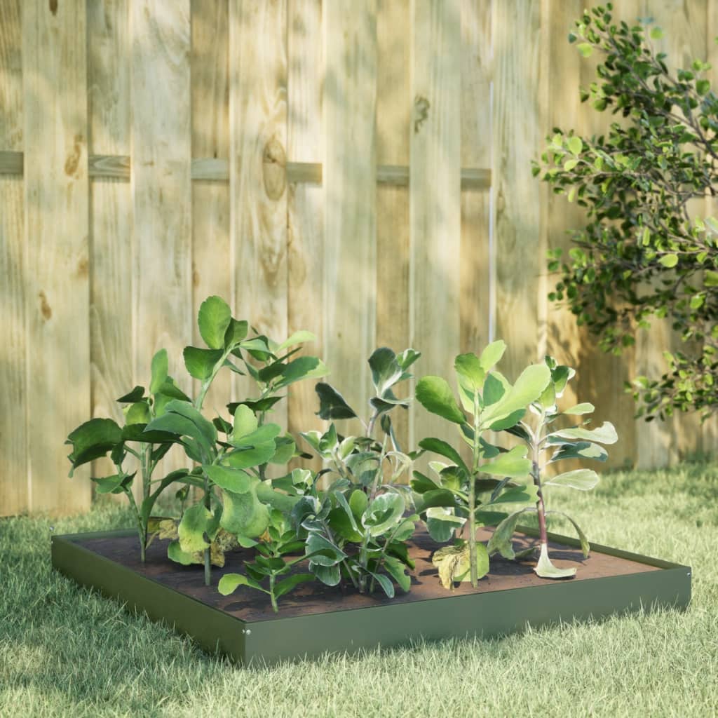 Plantador Vidaxl elevado 100x100x18.5 cm de acero verde de acero verde