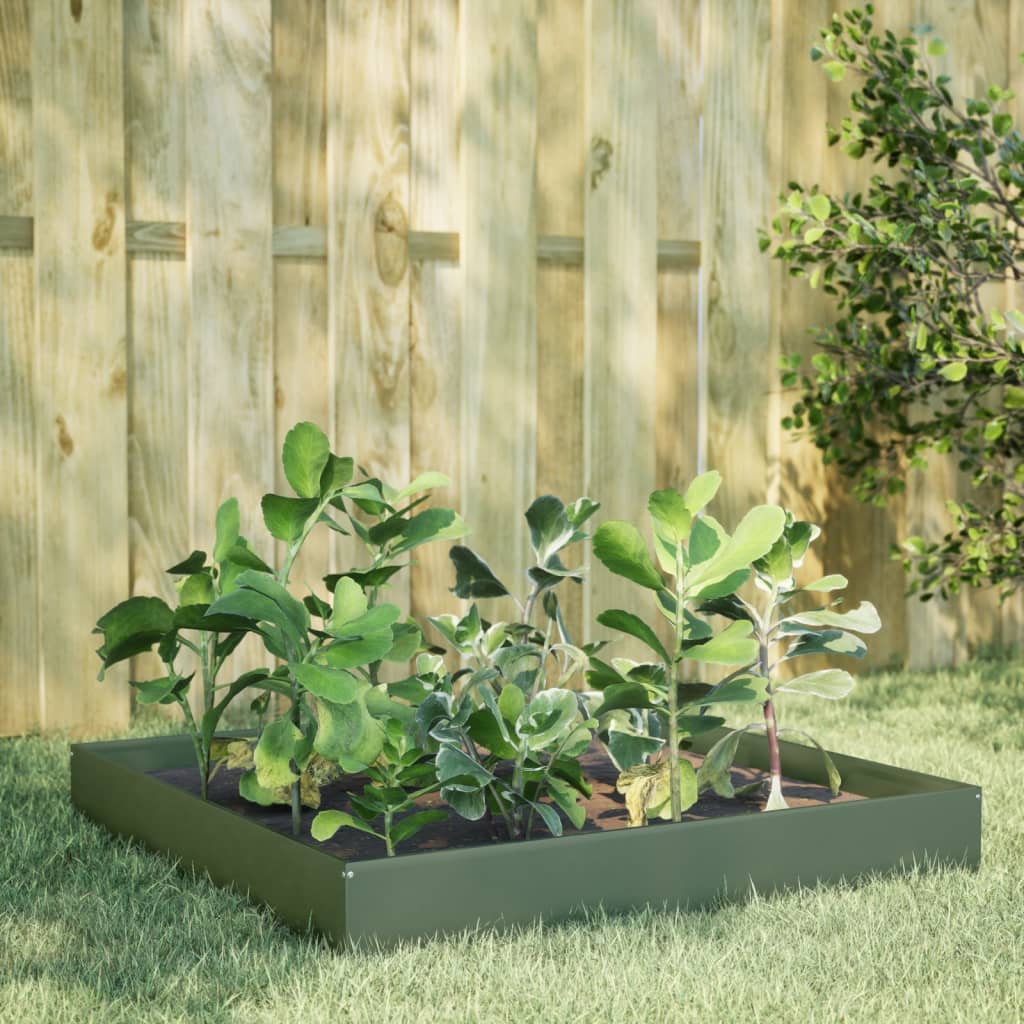 Plantador Vidaxl elevado 100x100x26 cm de acero verde de acero verde