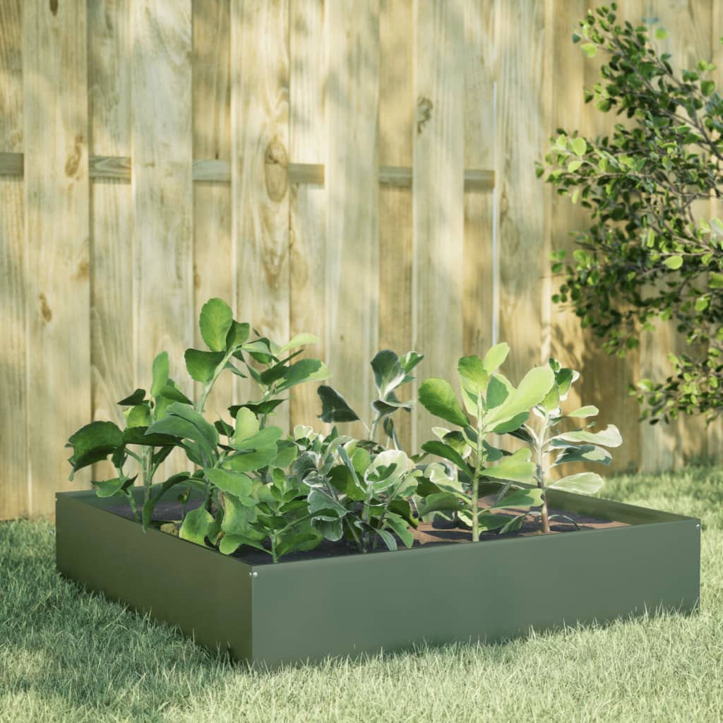 Vidaxl fioriera raccolta 100x100x33,5 cm in acciaio verde oliva