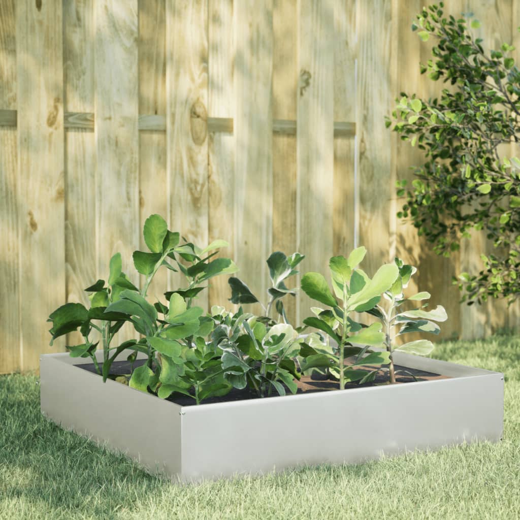 Plantador Vidaxl elevado 100x100x33.5 cm de acero inoxidable
