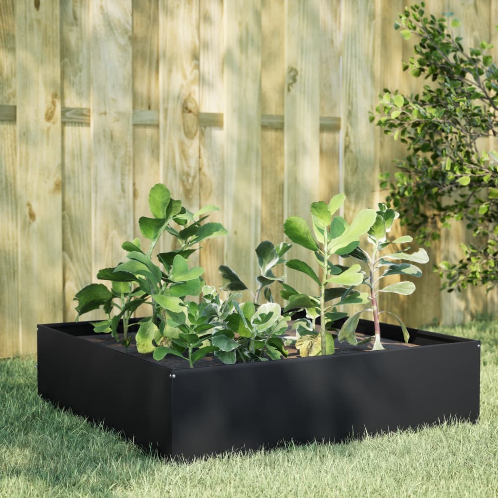 Plantador Vidaxl elevado 100x100x25 cm de acero negro