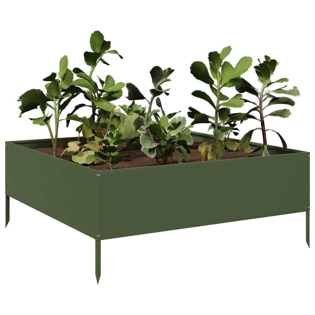 Plantador Vidaxl elevado 100x100x25 cm de acero verde de acero verde