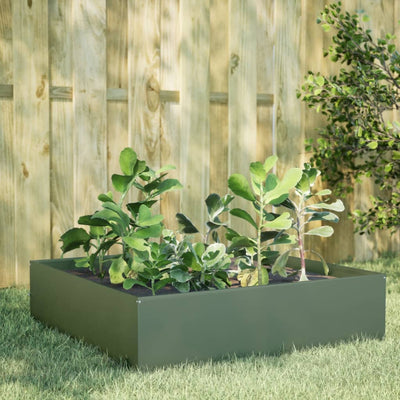 Vidaxl plantenbak verhoogd 100x100x25 cm staal olijfgroen