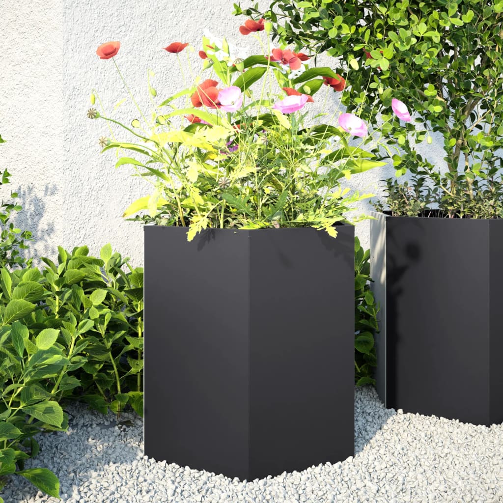 Vidaxl plannet esagono 46x40x45 cm in acciaio nero