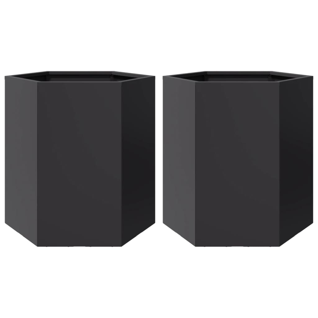 Plantadores Vidaxl 2 ST HEXAGON 46X40X45 CM ACERO NEGRO