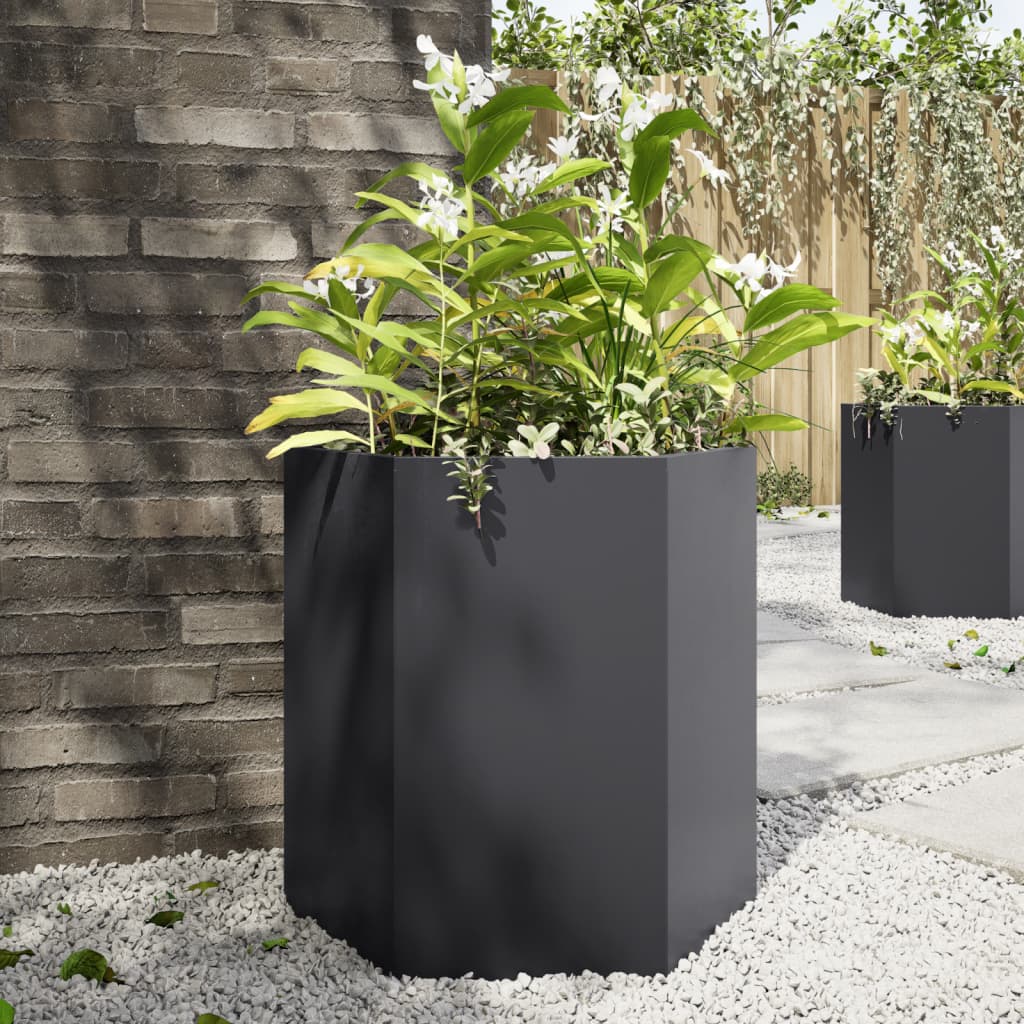 Plantadores Vidaxl 2 ST HEXAGON 46X40X45 CM ACERO NEGRO