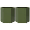 Plantadores Vidaxl 2 St Hexagon 46x40x45 cm de oliva de acero verde