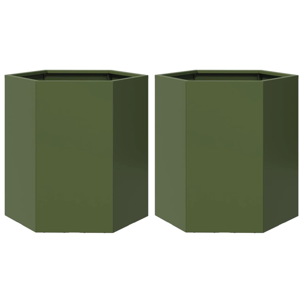 Plantadores Vidaxl 2 St Hexagon 46x40x45 cm de oliva de acero verde