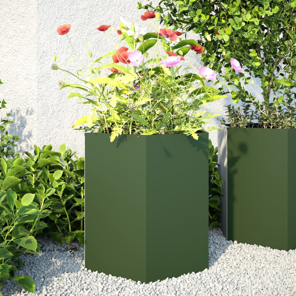 Plantadores Vidaxl 2 St Hexagon 46x40x45 cm de oliva de acero verde