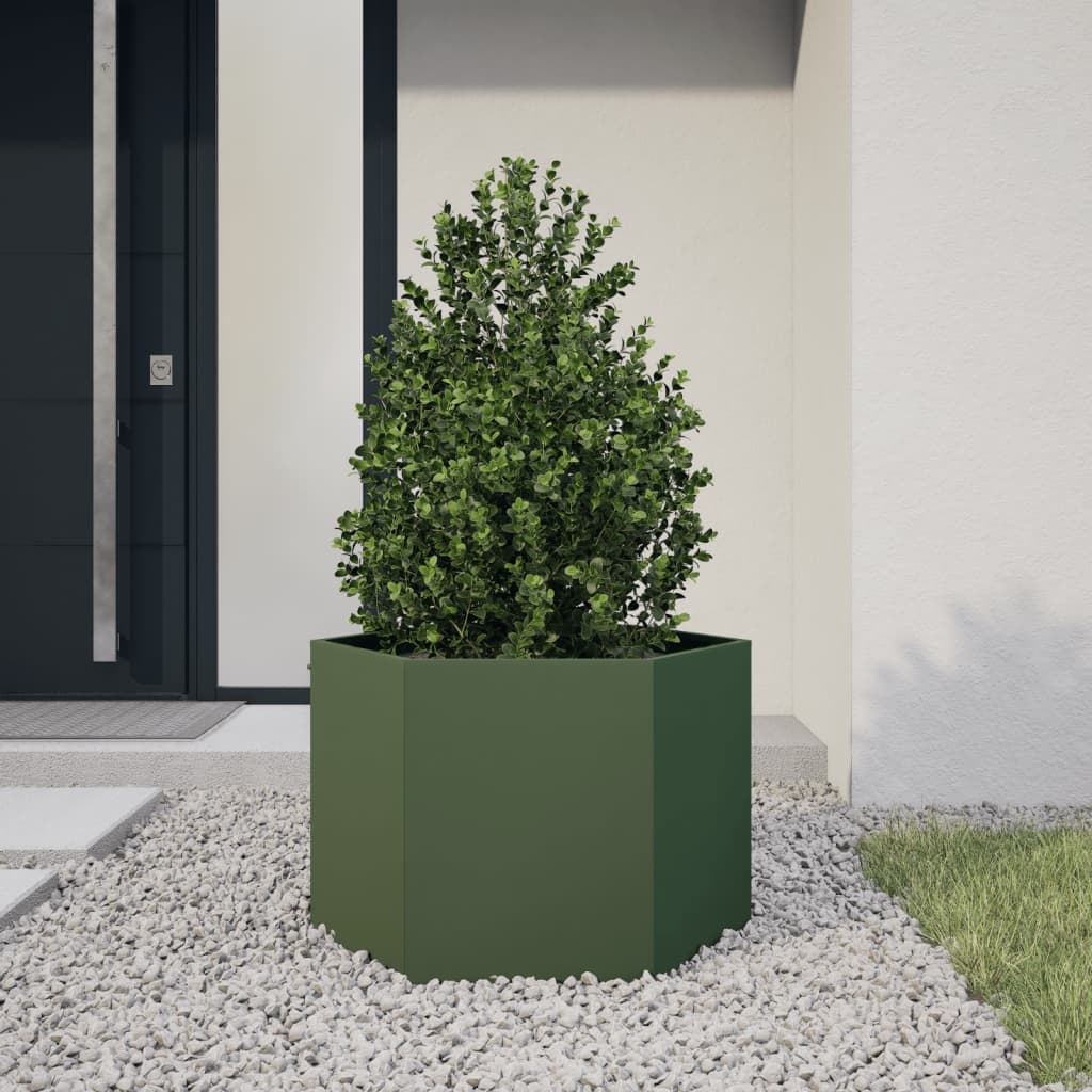 Vidaxl Plannet Hexagon 69x60x45 cm de acero verde de acero verde