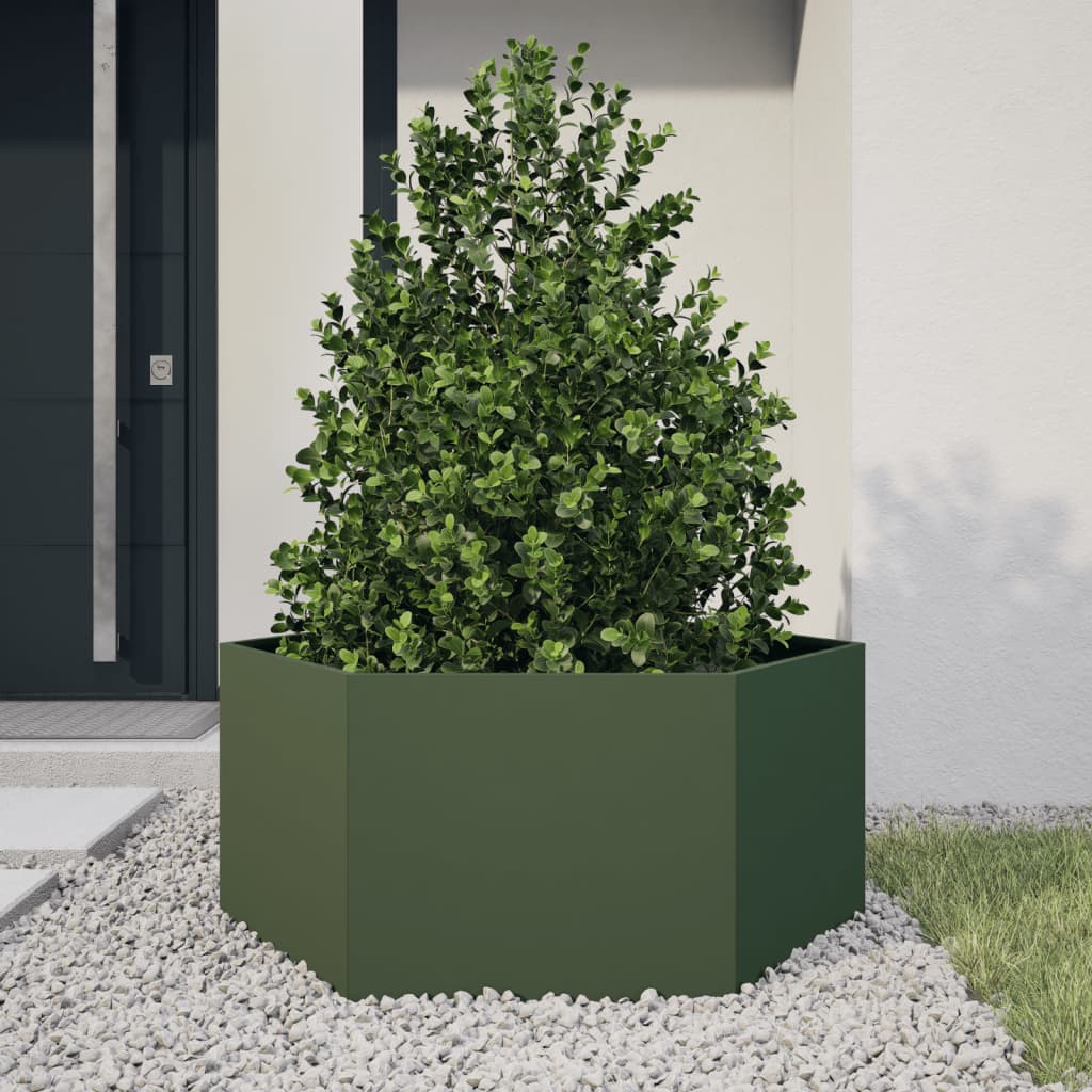 Vidaxl Plannet Hexagon 104x90x45 cm de oliva de acero verde