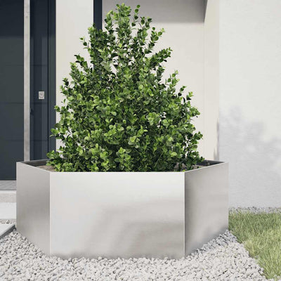 Vidaxl plantenbak zeshoek 138x120x45 cm roestvrijstaal