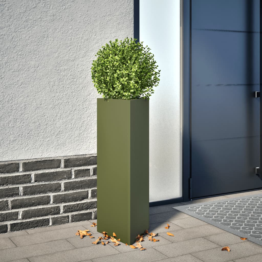 Vidaxl fioriera triangolo 30x26x75 cm in acciaio verde oliva