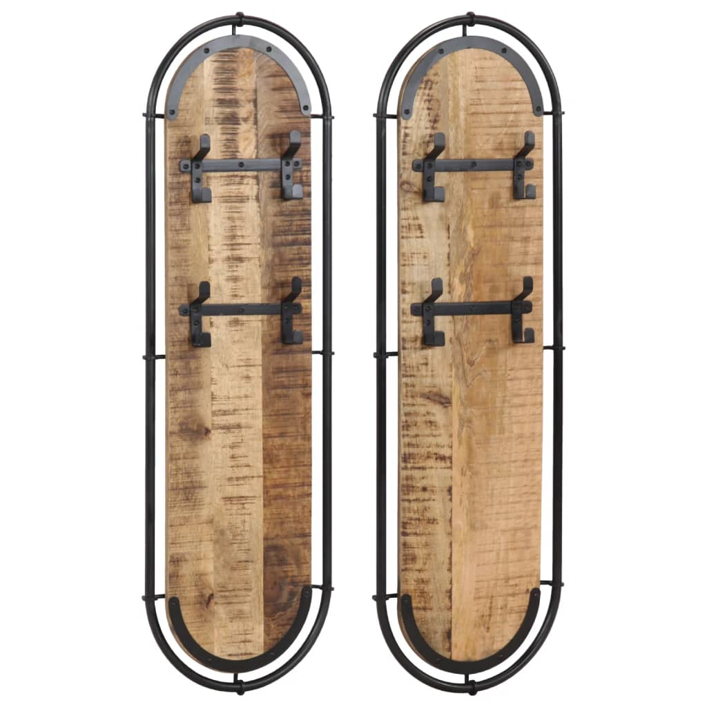 Vidaxl Wall Hood Stells 2 st con 4 ganchos Mangowood áspero sólido